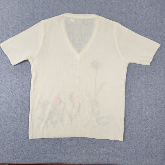 Vintage Bonnie Lee by Leroy Sweater Women Size 40 Yellow Floral Embroider V Neck - Picture 4 of 8